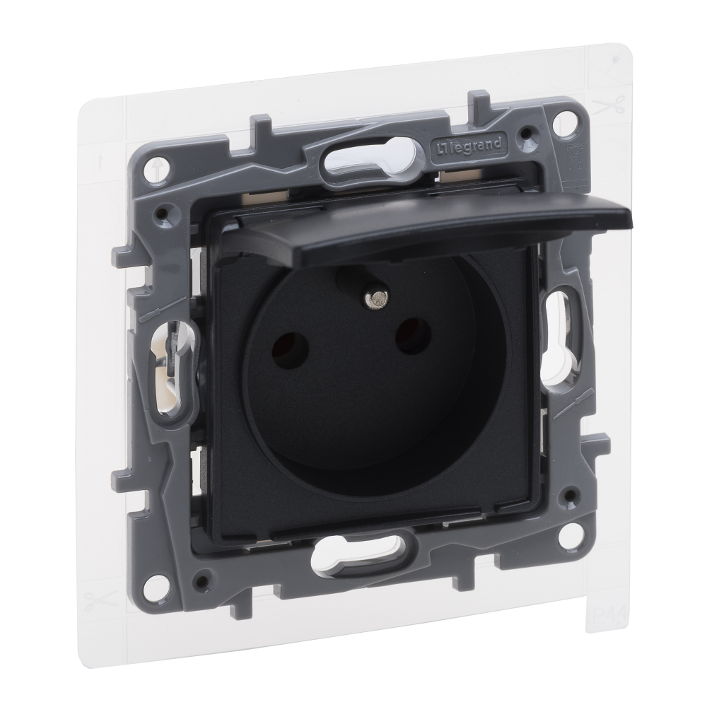 GNIAZDO POJEDYNCZE Z UZIEMIENIEM 2P+Z Z PRZESŁONAMI ZACISKI ŚRUBOWE 16A 250V IP44 ANTRACYT NILOE SELECTION - 762237 - LEGRAND