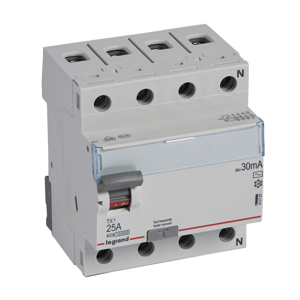 WYŁĄCZNIK RÓŻNICOWY 25A/30MA 4 BIEGUNY TYP AC P304 - 411707 - LEGRAND