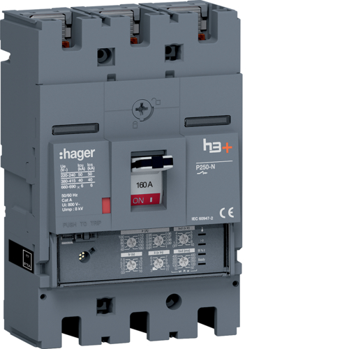 MCCB Wyłącznik mocy h3+ P250 3P 160A 40kA LSI - HNT160JR - HAGER
