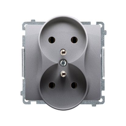 GNIAZDO PODWÓJNE Z UZIEMIENIEM 2X2P+Z ZACISKI ŚRUBOWE 16A 250V IP20 INOX BASIC - BMGZ2M.01/21 - KONTAKT SIMON