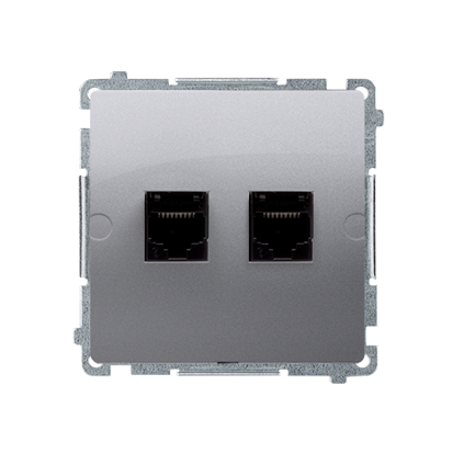 Gniazdo komputerowe RJ45 podwójne kategoria 5e (moduł). Montaż gniazda na wkręty do puszki; stal inox - BMF52.02/21 - KONTAKT SIMON