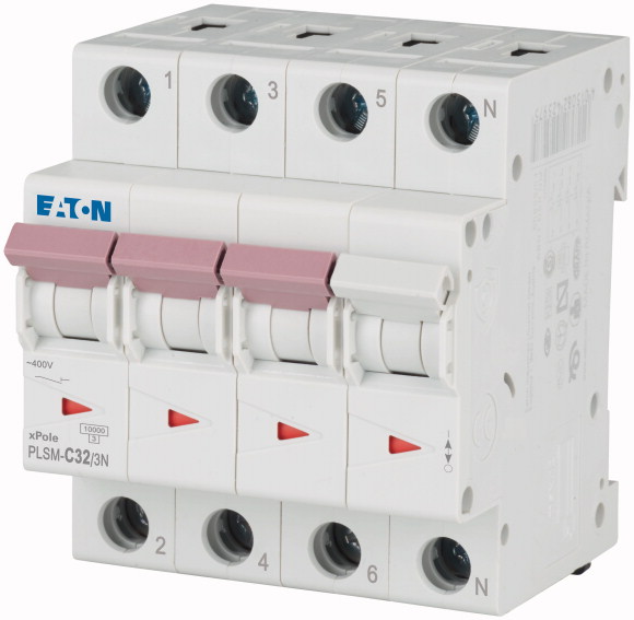 WYŁĄCZNIK NADPRĄDOWY 10KA, IN=32A, CHAR. C, 3+N BIEG. SERIA PLSM PLSM-C32/3N-MW - 242546 - EATON