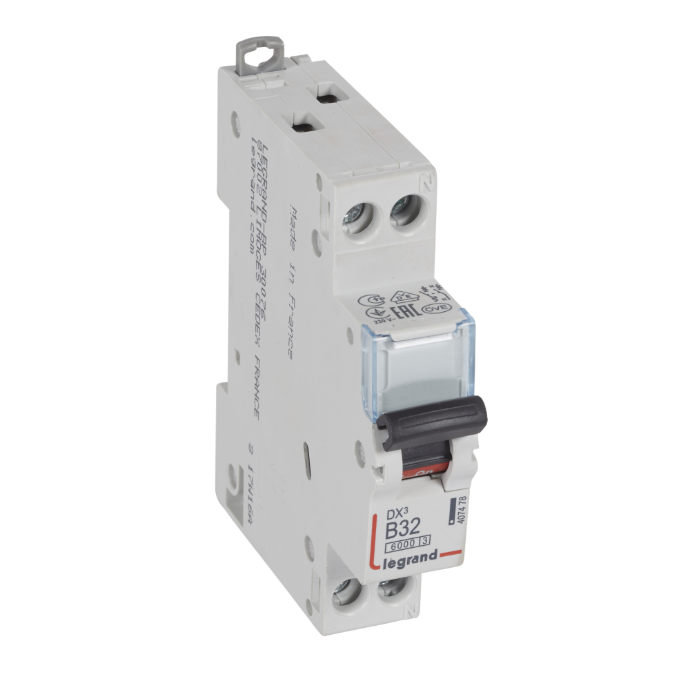 WYŁĄCZNIK NADPRĄDOWY B 32A 1-POLOWY Z TOREM NEUTRALNYM SERII DX3 S 301N - 407478 - LEGRAND