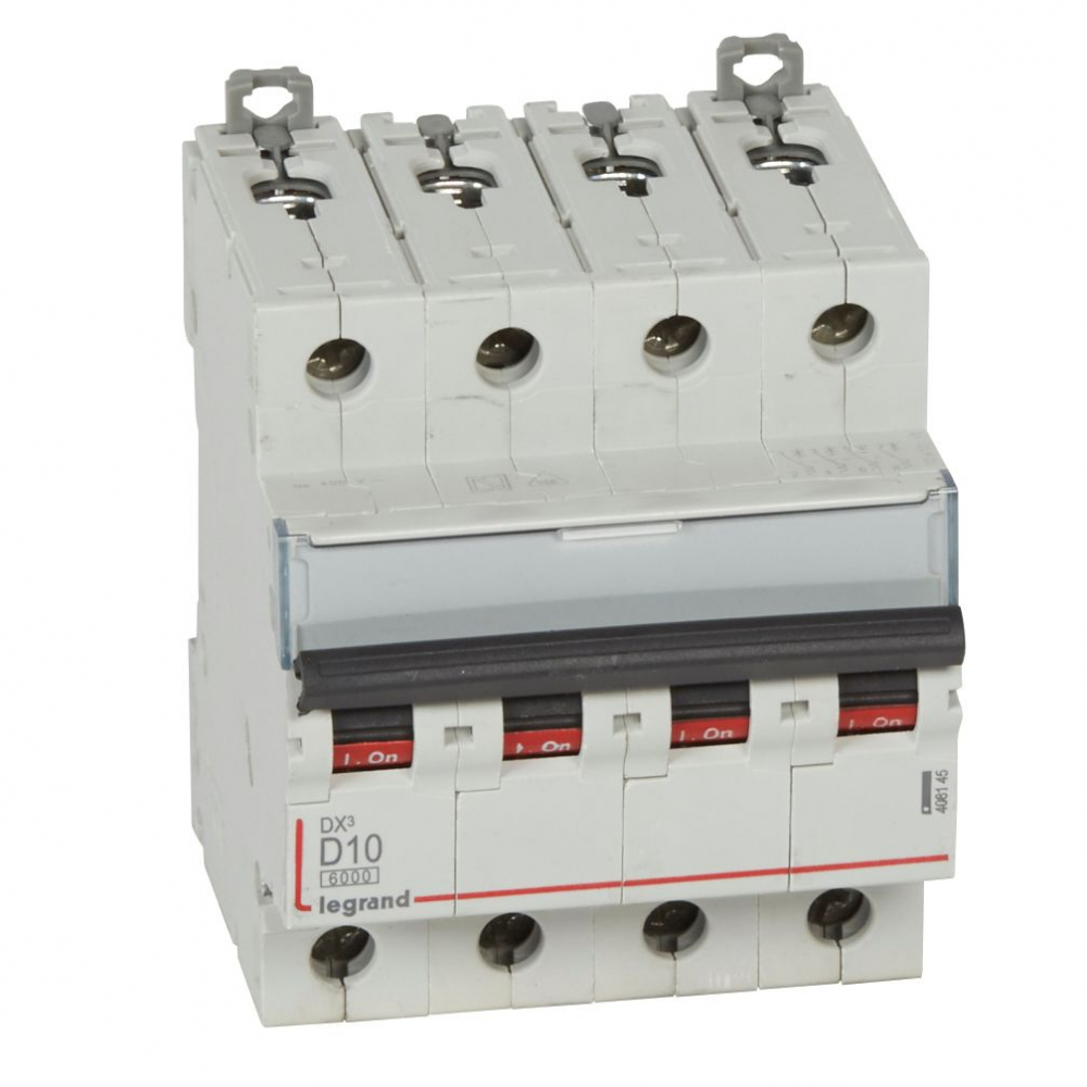 WYŁĄCZNIK NADPRĄDOWY D 10A 4 POLOWY CHARAKTERYSTYKA D SERII DX3 S 304 - 408145 - LEGRAND