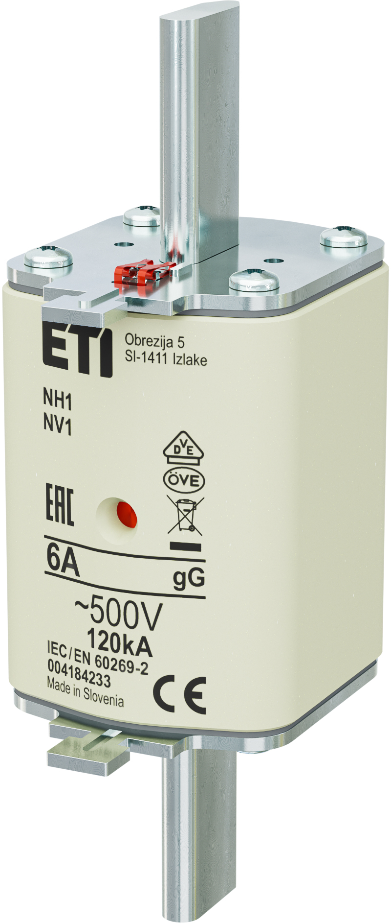 WKŁADKA TOPIKOWA NH - ZWŁOCZNA / KOMBI NH1 GG 6A/500V - 004184233 - ETI