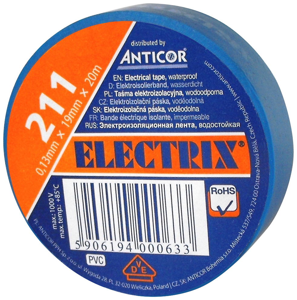 TAŚMA ELEKTROIZOLACYJNA 19X20 NIEBIESKA ANTICOR ELECTRIX 211 - PE-2112003-0019020 - ANTICOR