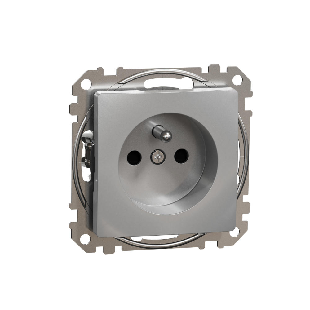 Gniazdo 2P+PE z przesłonami (zaciski bezgwintowe), srebrne aluminium Sedna Design - SDD113012 - SCHNEIDER ELECTRIC