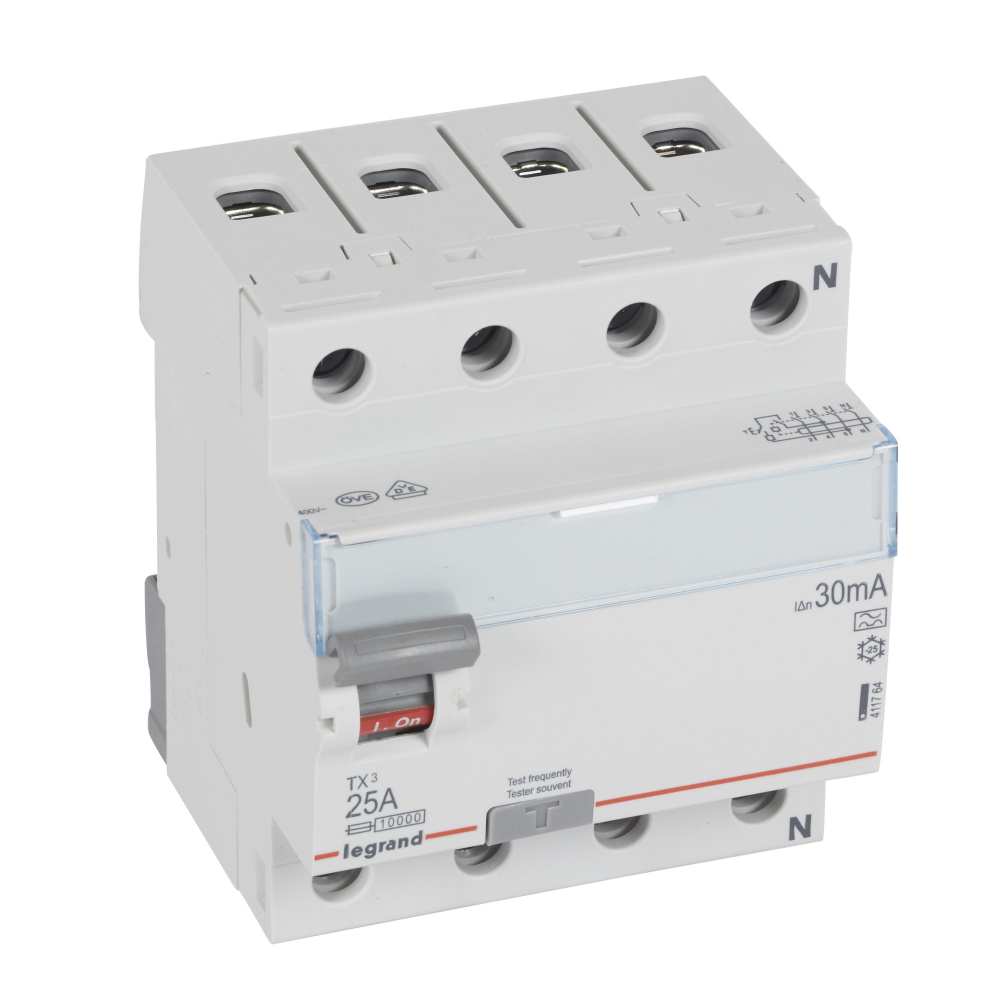 WYŁĄCZNIK RÓŻNICOWY 25A/30MA 4 BIEGUNY TYP A P304 - 411764 - LEGRAND