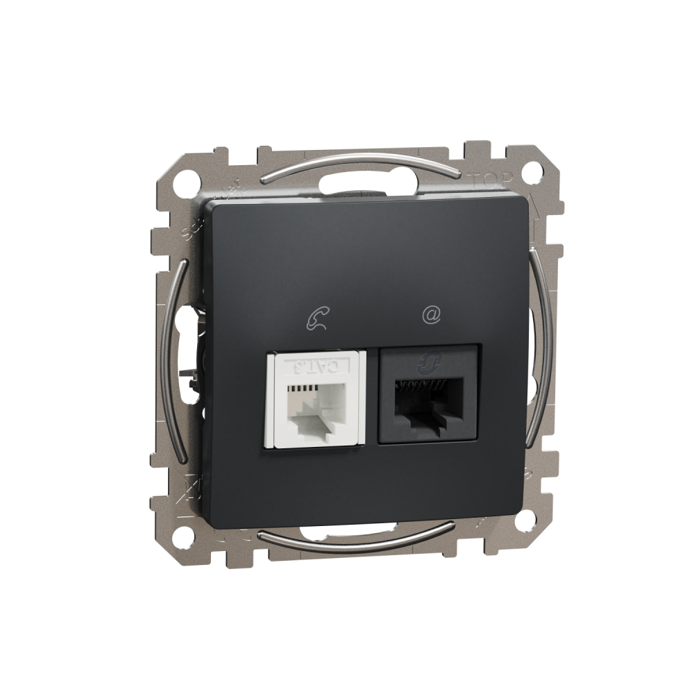 Sedna Design, Gniazdo komputerowo-telefoniczne (RJ45 kat.6 UTP + RJ11), czarny antracyt - SDD114468 - SCHNEIDER ELECTRIC