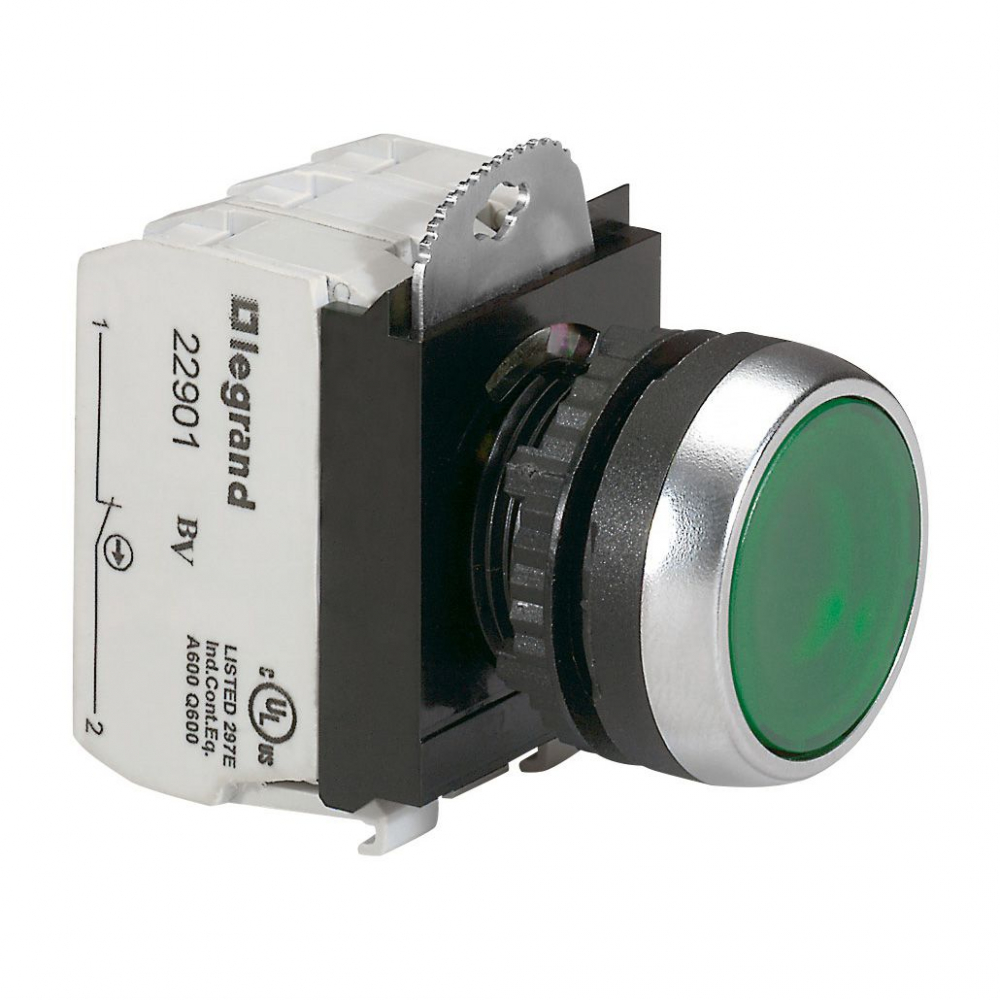 GŁÓWKA PŁASKA 24 V + UCHWYT + 1NC+1NO ZIELONA KOMPLET Z PODŚWIETLENIEMOSMOZ - 023752 - LEGRAND