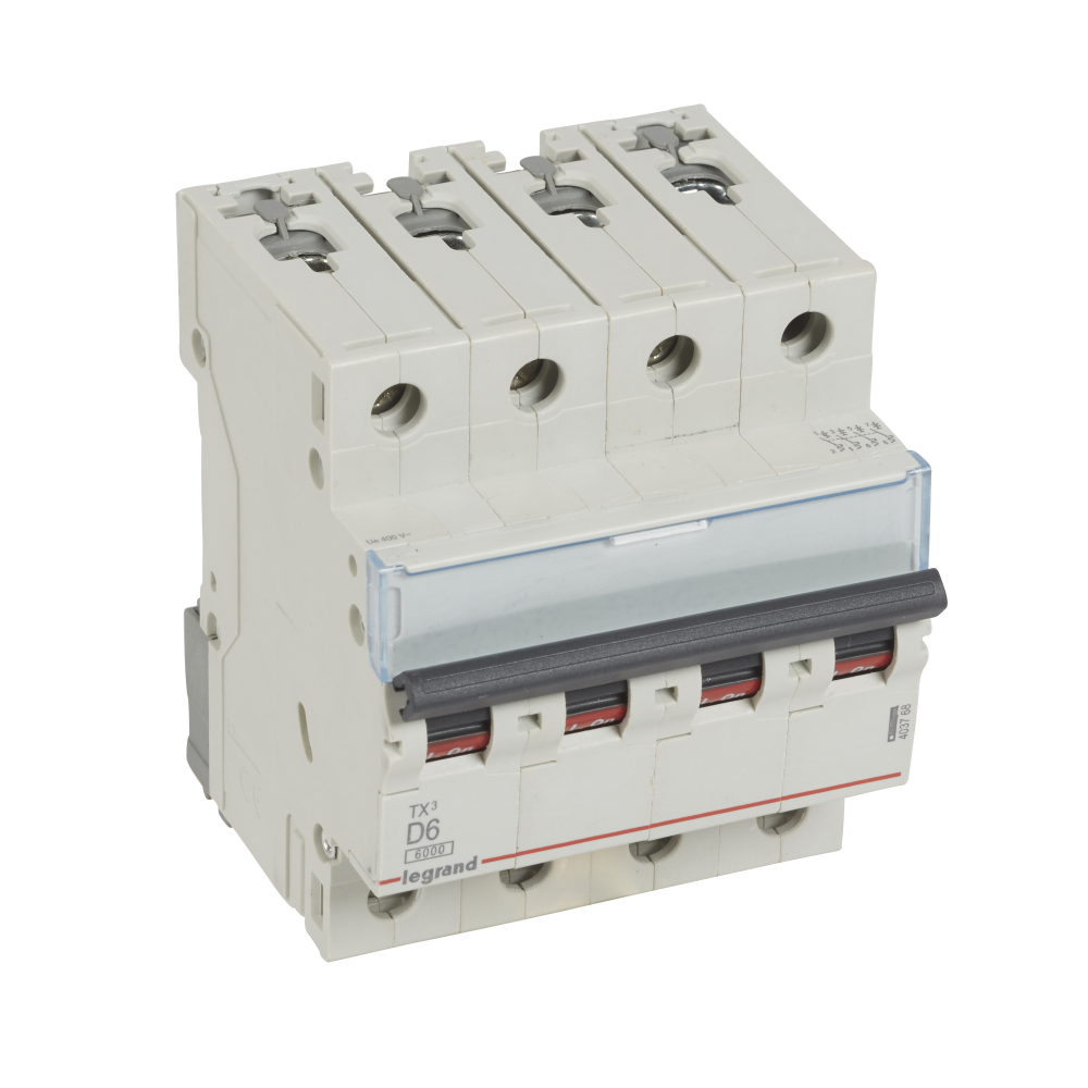 WYŁĄCZNIK NADPRĄDOWY D 6A 4-POLOWY CHARAKTERYSTYKA D SERII TX3 S 304 - 403768 - LEGRAND