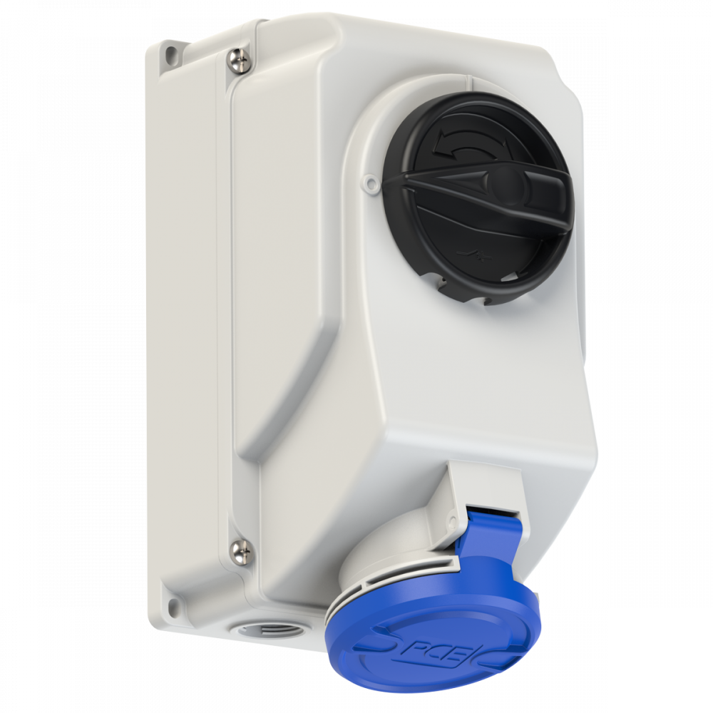 GNIAZDO Z WYŁĄCZNIKIEM 0-1 DUŻE BLOKADA MECHANICZNA 32A 230V 2P+Z IP44 - 7523-6 - PCE