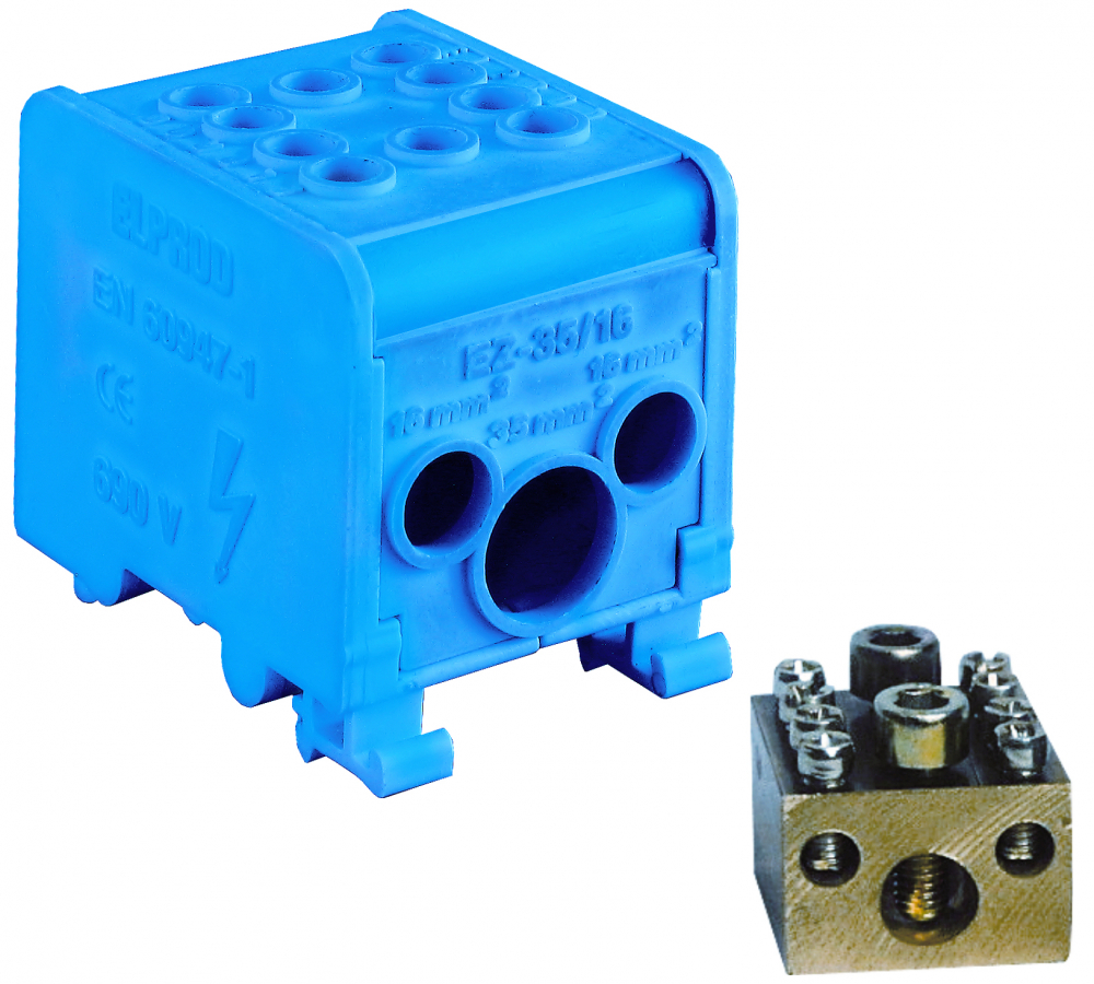 LZ 1*35/16/16 Odgałęźnik instalacyjny 1-segmentowy (zacisk: 1x35mm2 - 2x16mm2) niebieski - 84168003 - SIMET