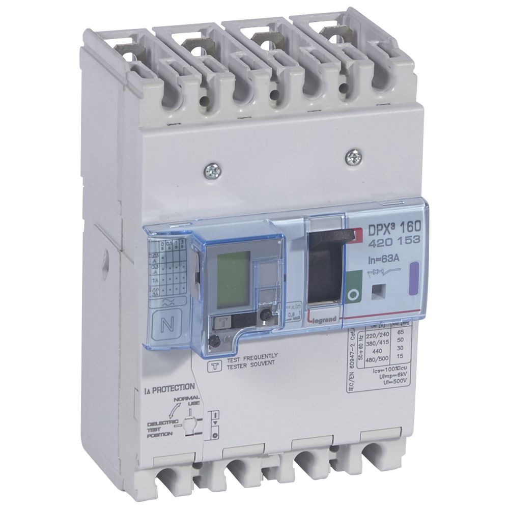 WYŁĄCZNIK 63A 4-POLOWY 50KA Z ZABEZPIECZENIEM RÓŻNICOWYM DPX3 160 - 420153 - LEGRAND