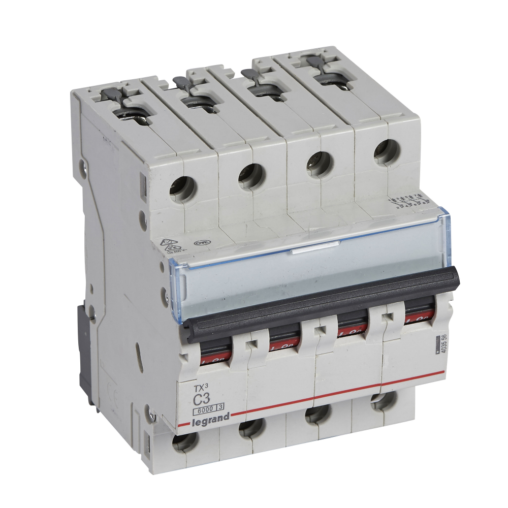 WYŁĄCZNIK NADPRĄDOWY C 3A 4 POLOWY CHARAKTERYSTYKA C SERII TX3 S304 - 403556 - LEGRAND
