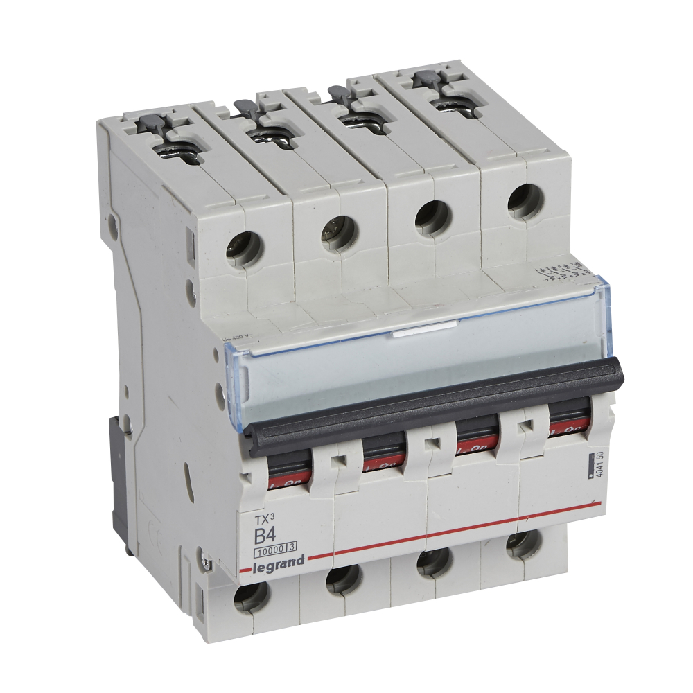 WYŁĄCZNIK NADPRĄDOWY B 4A 4 POLOWY CHARAKTERYSTYKA B SERII TX3 S314 - 404150 - LEGRAND
