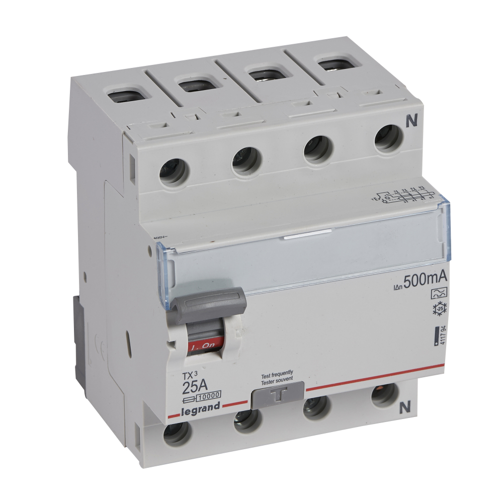 WYŁĄCZNIK RÓŻNICOWY 25A 4 POLOWY 500MA TYP A SERII TX3 P 304 - 411794 - LEGRAND
