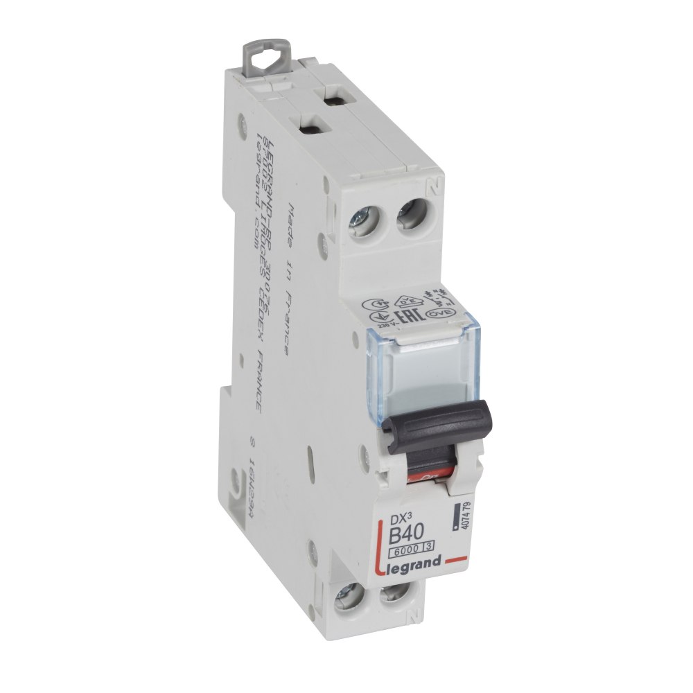 WYŁĄCZNIK NADPRĄDOWY B 40A 1-POLOWY Z TOREM NEUTRALNYM SERII DX3 S 301N - 407479 - LEGRAND
