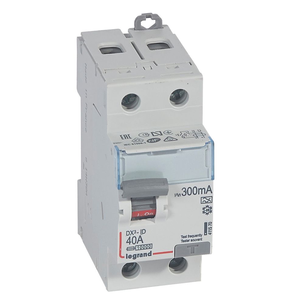 WYŁĄCZNIK RÓŻNICOWY 40A 300MA 2-POLOWY TYP A SERII DX3 P302 - 411570 - LEGRAND
