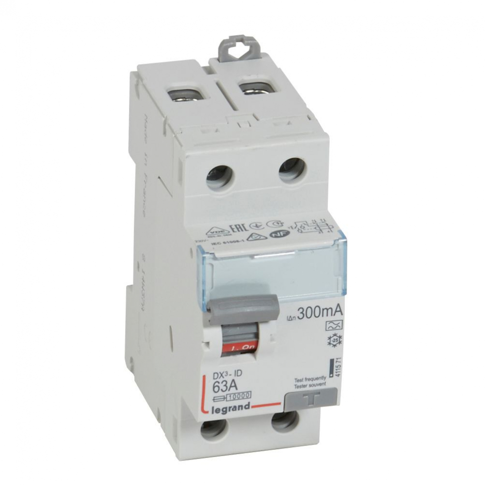 WYŁĄCZNIK RÓŻNICOWY 63A 300MA 2-POLOWY TYP A SERII DX3 P302 - 411571 - LEGRAND