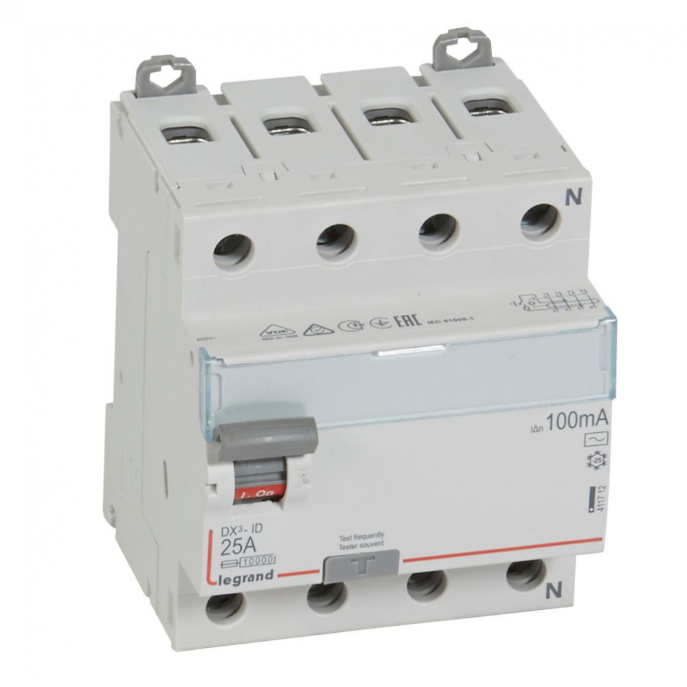 WYŁĄCZNIK RÓŻNICOWY 25A 100MA 4-POLOWY TYP AC SERII DX3 P304 - 411712 - LEGRAND