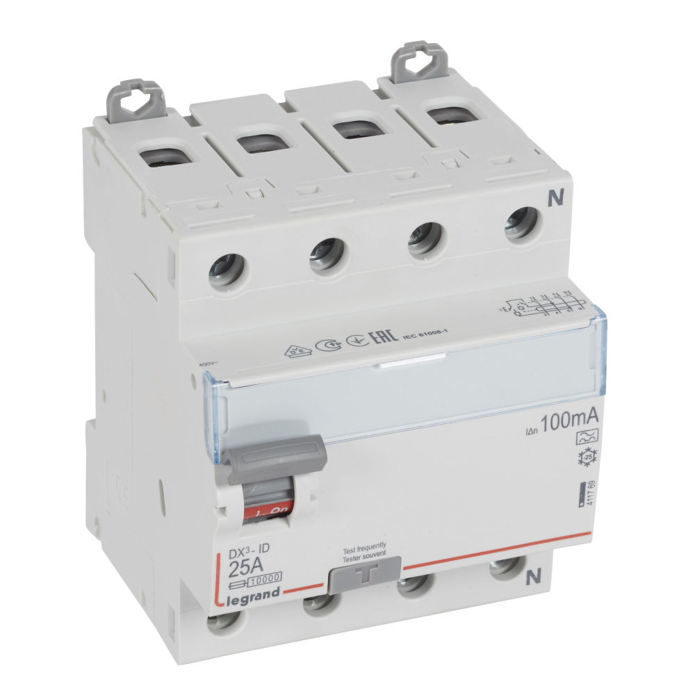 WYŁĄCZNIK RÓŻNICOWY 25A 100MA 4-POLOWY TYP A SERII DX3 P304 - 411769 - LEGRAND