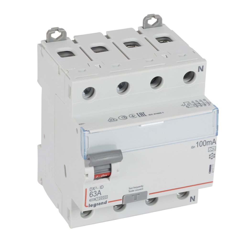 WYŁĄCZNIK RÓŻNICOWY 63A 100MA 4-POLOWY TYP A SERII DX3 P304 - 411771 - LEGRAND