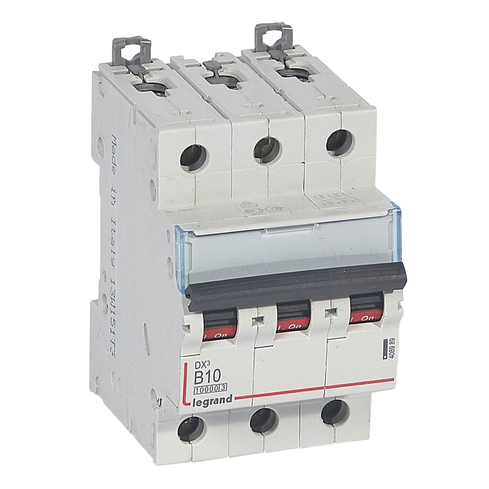 WYŁĄCZNIK NADPRĄDOWY B 10A 3 POLOWY CHARAKTERYSTYKA B SERII DX3 S 313 - 408989 - LEGRAND