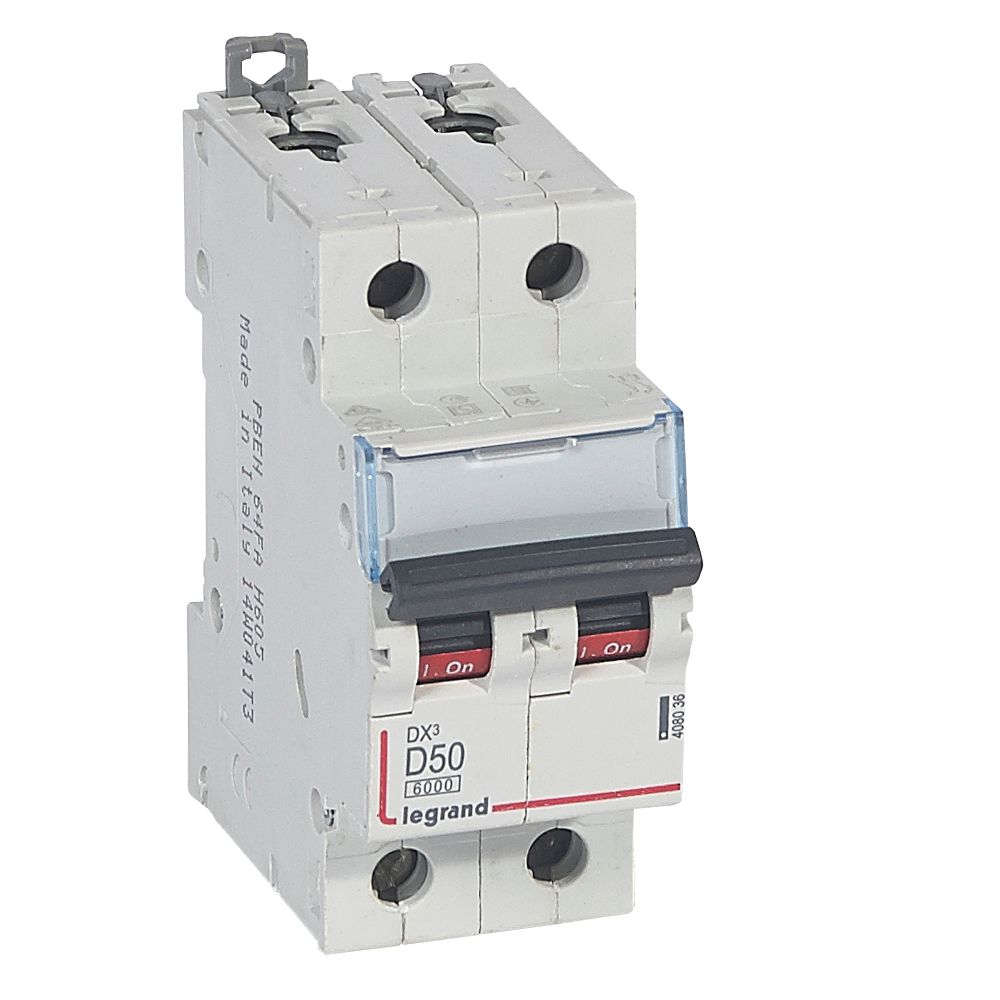 WYŁĄCZNIK NADPRĄDOWY D 50A 2 POLOWY CHARAKTERYSTYKA D SERII DX3 S 302 - 408036 - LEGRAND