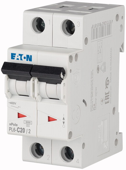 WYŁĄCZNIK NADPRĄDOWY C 20A 2-POLOWY PL6-C20/2 - 286568 - EATON