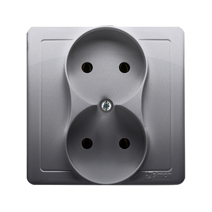 GNIAZDO WTYCZKOWE BEZ UZIEMIENIA PODWÓJNE, MONOBLOK, 16A, 250V~, ZACISKI ŚRUBOWE; STAL INOX *KOMPLETNE - NIE DO RAMEK - BMG2/21 - KONTAKT SIMON