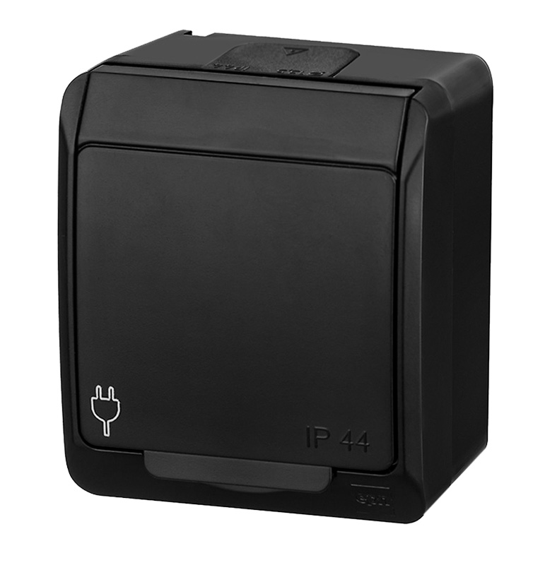 GNIAZDO POJEDYNCZE Z UZIEMIENIEM HERMETYCZNE NATYNKOWE 2P+Z 16A 250V IP44 CZARNY HERMES - 0321-09 - ELEKTRO-PLAST NASIELSK