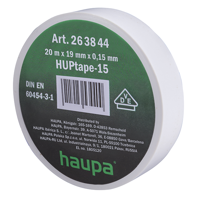 TAŚMA IZOLACYJNA VDE 19 MM X 20 M BIAŁA 8 SZT. - 263844 - HAUPA