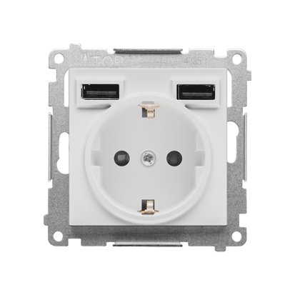 Gniazdo schuko ze zintegrowaną ładowarką 2xUSB A (moduł); Jasnoszary mat Simon 55 - TGSZ1ZUSB2AA.01/114 - KONTAKT SIMON