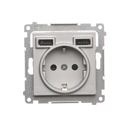 Gniazdo schuko ze zintegrowaną ładowarką 2xUSB A (moduł); Aluminium mat Simon 55 - TGSZ1ZUSB2AA.01/143 - KONTAKT SIMON