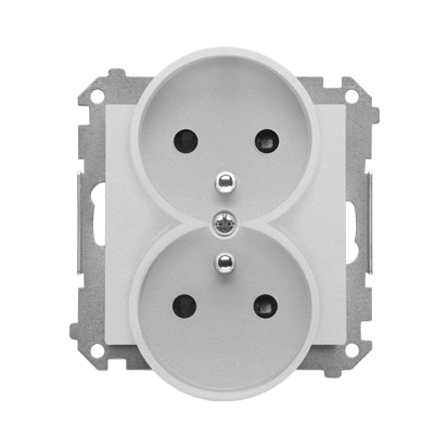Gniazdo wtyczkowe podwójne z uziemieniem z przesłonami (moduł) 16 A, 250 V~, szybkozłącza; Aluminium mat Simon 55 - TGZ2MCZ.01/143 - KONTAKT SIMON