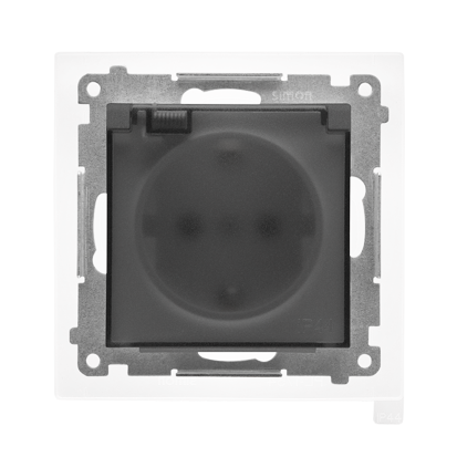 Gniazdo Schuko do wersji IP44 z przesłonami z uszczelką ramki (moduł) 16 A, 250 V~, szybkozłącza. Klapka transparentna; Grafitowy mat Simon 55 - TGSZ1BCZ.01/116A - KONTAKT SIMON