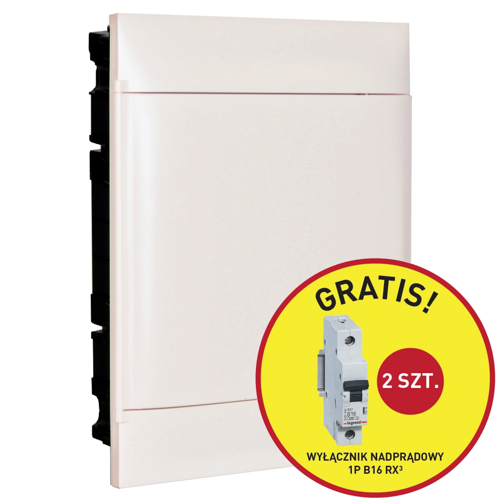 ROZDZIELNIA WNĘKOWA 2X12 650 DRZWI BIAŁE + 2 SZT RX3 1P B 16A PRACTIBOXS - 135362P - LEGRAND