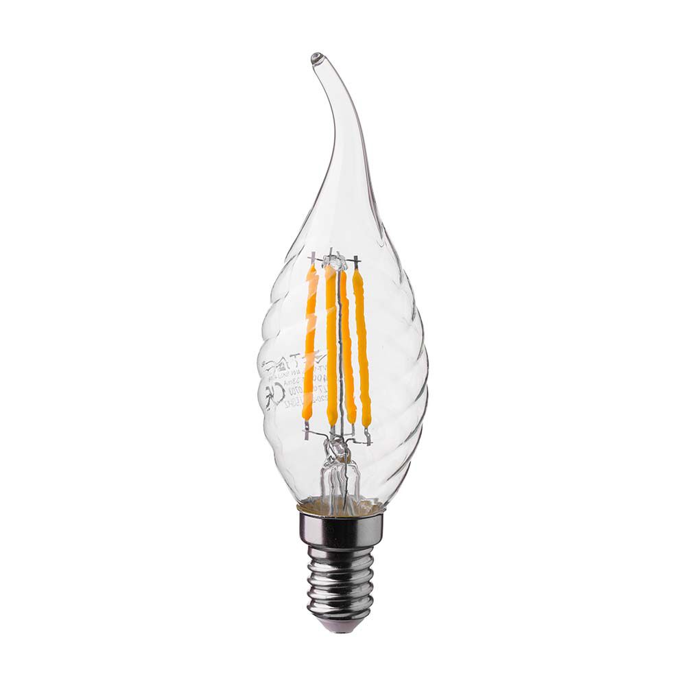 4W CF37 Żarówka LED Filament Twist / Klosz Transparentny / Barwa:4000K / Trzonek:E14 - 214431 - V-TAC