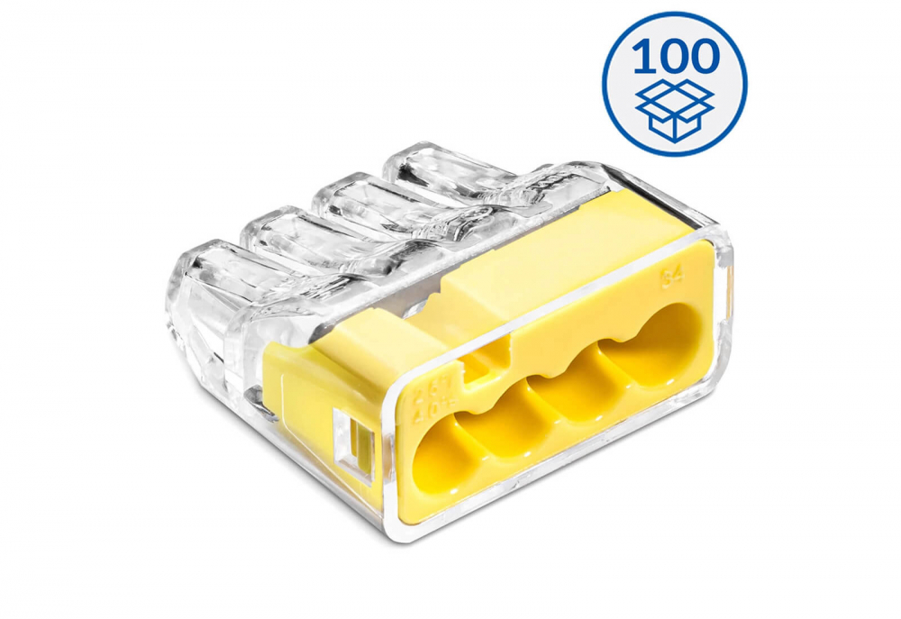 Szybkozłączka wtykowa SCP4 do drutów i wielodrutów (0,75 … 4 mm2), 4 tory, opak. 100 szt. - IDEALNA SZYBKOZŁĄCZKA - 88000004S - SIMET