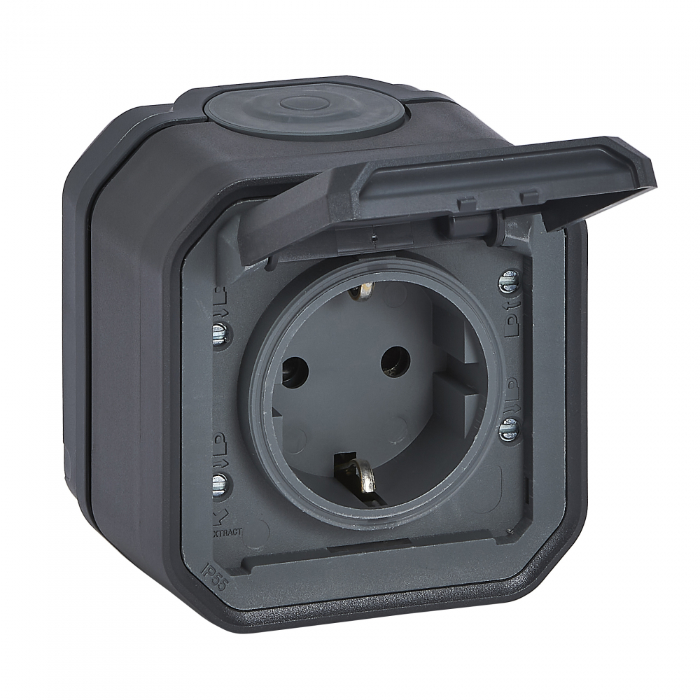 GNIAZDO SCHUKO 2P+Z ZACISKI AUTO KOMPLET NATYNKOWY 16 A-250V~ ANTRACYT PLEXO - 069799L - LEGRAND