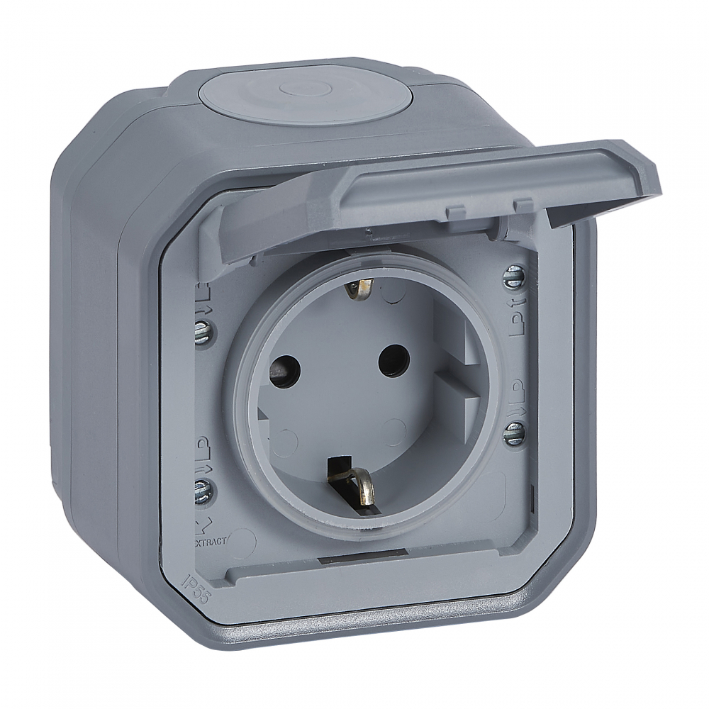 GNIAZDO SCHUKO 2P+Z ZACISKI ŚRUB KOMPLET NATYNKOWY 16A-250V~ SZARE PLEXO - 069733L - LEGRAND