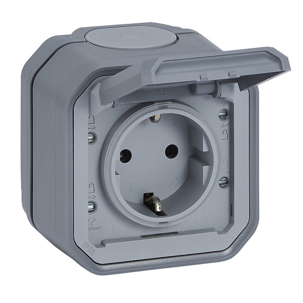 GNIAZDO SCHUKO 2P+Z ZACISKI AUTO KOMPLET NATYNKOWY 16 A-250V~ SZARE PLEXO - 069730L - LEGRAND