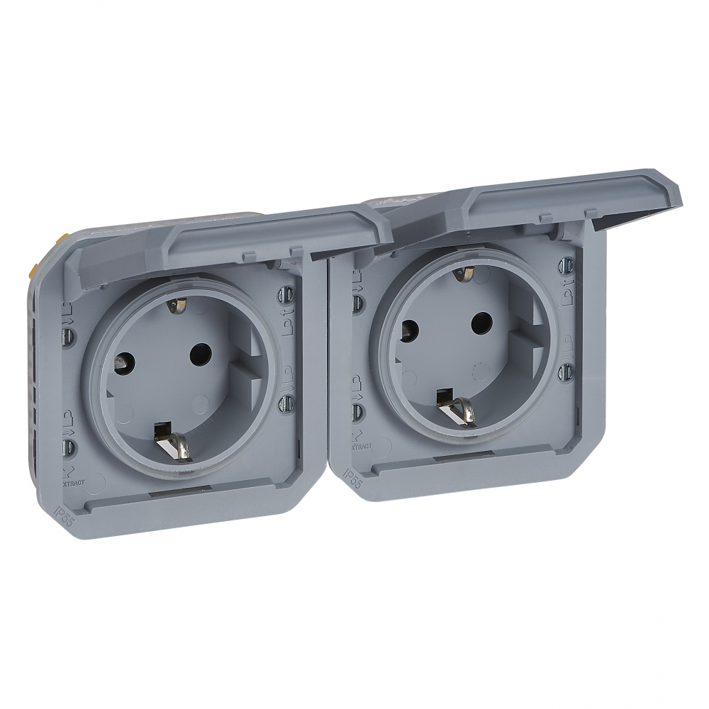 GNIAZDO SCHUKO 2X2P+Z POZIOME MECHANIZM 16A-250V~ SZARE PLEXO - 069576L - LEGRAND