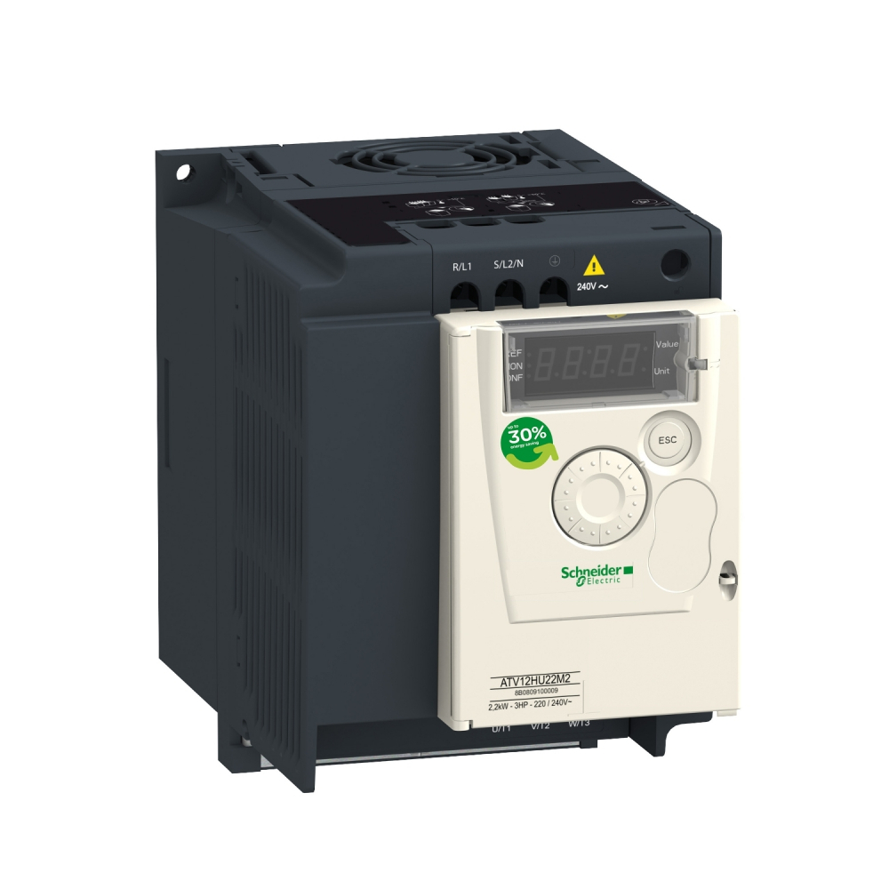 PRZEMIENNIK CZĘSTOTLIWOŚCI ATV12 1-FAZOWE 200/240VAC 50/60HZ 2.2KW 10A IP20 - ATV12HU22M2 - SCHNEIDER ELECTRIC