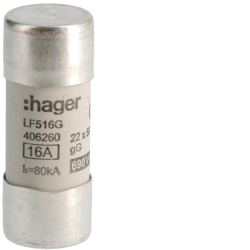 WKŁADKA BEZPIECZNIKOWA 22X58MM 16A GG ZWŁOCZNA - LF516G - HAGER