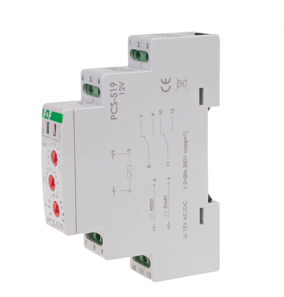 Przekaźnik czasowy 10-funkcji, styki 2NO/NC 12V PCS-519 12V - PCS-519-12V - F&F