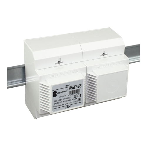 TRANSFORMATOR JEDNOFAZOWY IP30 NA SZYNĘ TH-35 PSS 100 230/ 12V Z ZABEZPIECZENIEM - 16012-9975 - BREVE