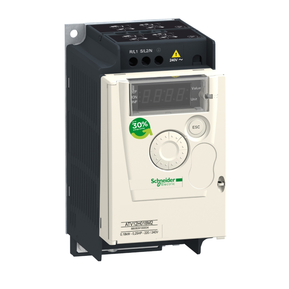 PRZEMIENNIK CZĘSTOTLIWOŚCI ATV12 1-FAZOWE 200/240VAC 50/60HZ 0.18KW 1.4A IP20 - ATV12H018M2 - SCHNEIDER ELECTRIC