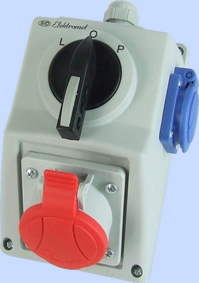 ZESTAW INSTALACYJNY 16A 3P+N+Z + GNIAZDO 2P+Z IP54 PRZEŁĄCZNIK L-0-P C16-48.1N - 971614 - ELEKTROMET DZIERŻONIÓW